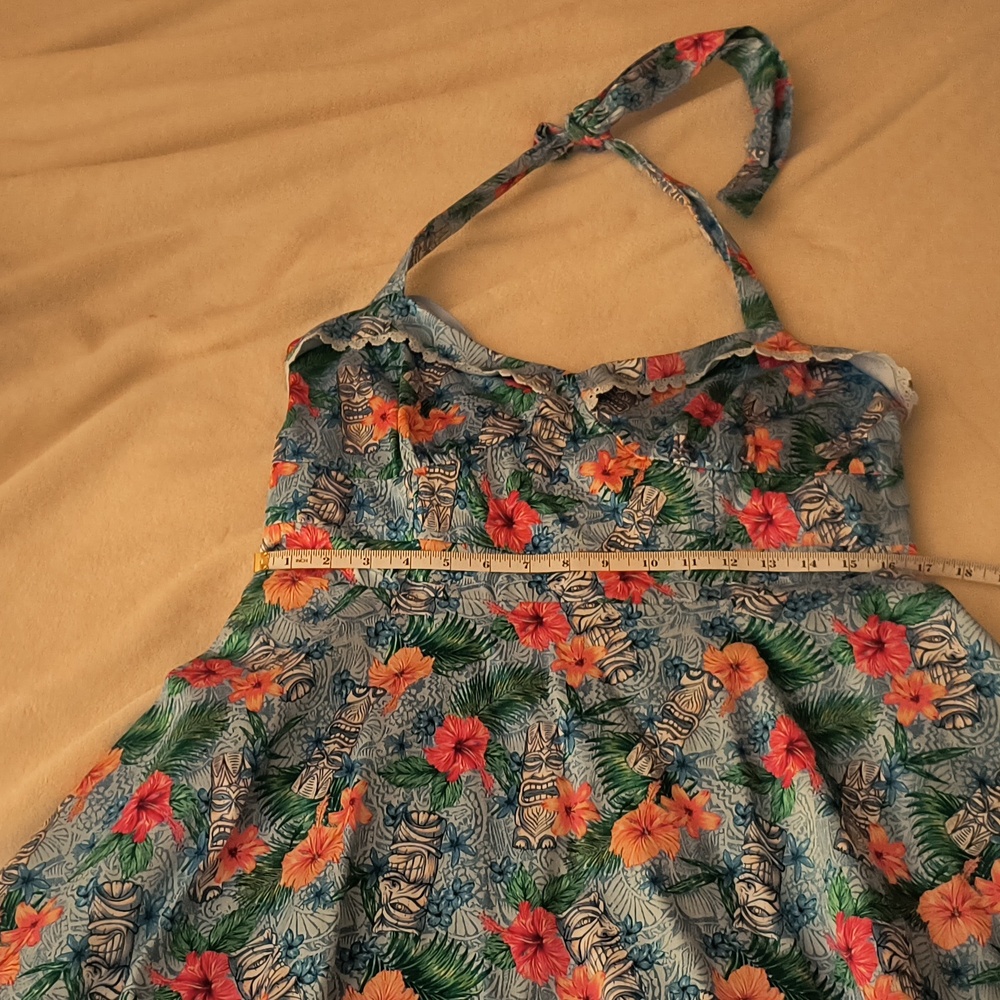 Hot Topic Blue Floral Tiki Dress Tulle Swing Dress Floral Hawaiian Retro